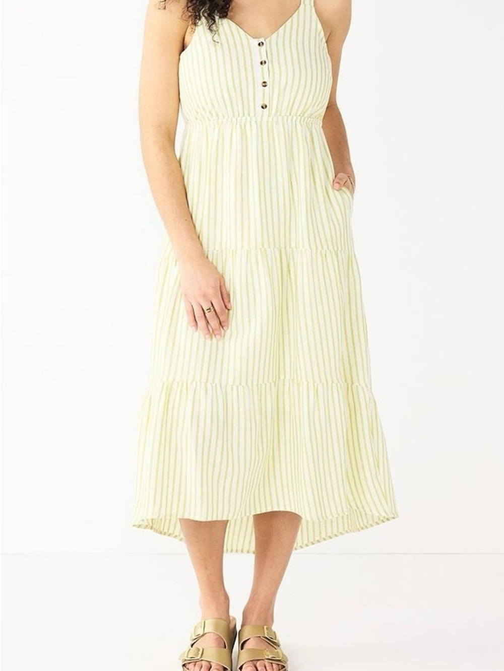SONOMA white & green striped midi boho dress with pockets size XXL